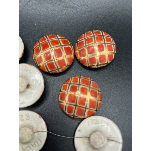 Orange Gold Hand-made Ceramic / Stoneware Shank Buttons Hand Etched ITALY 82G - Picture 5 of 10